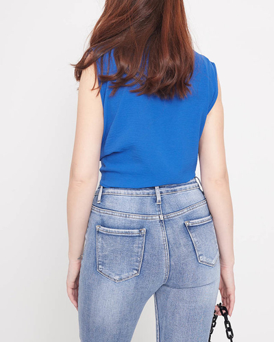 Cobalt crop top blouse fastened with buttons - Clothing
