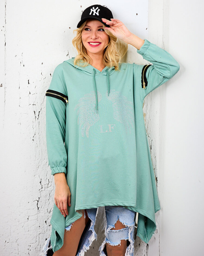 Royalfashion Zaļa sieviešu svīteris oversize ar rāvējslēdzējiem