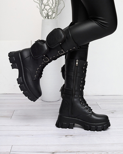 Black worker boots with decorative sachets on the uppers Reggoo- Footwear