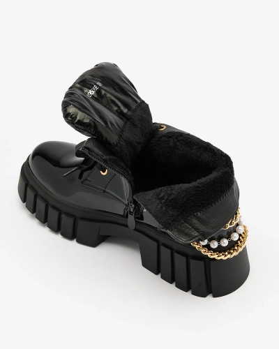 Royalfashion Женские лакированные утепленные ботинки черного цвета Dahaff