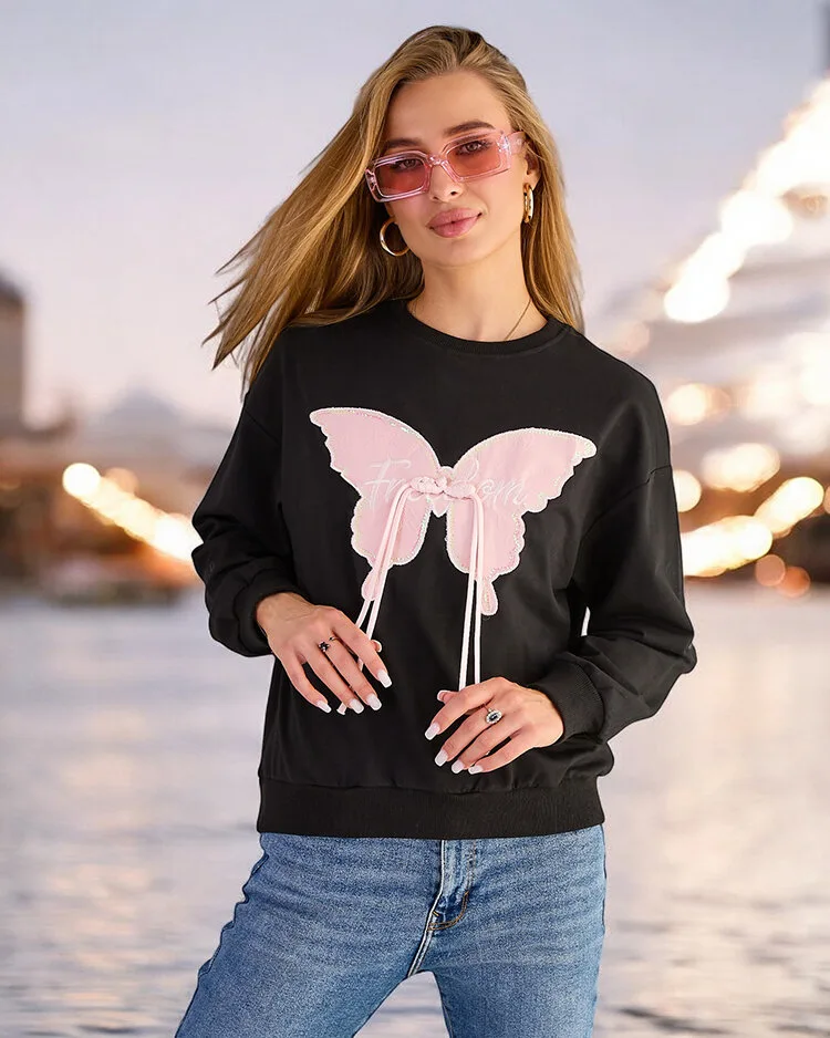 Royalfashion Sieviešu kokvilnas džemperis ar plānu apdruku