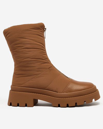 Royalfashion Sieviešu Tainve bēšas krāsas zābaki ar plakanu papēdi