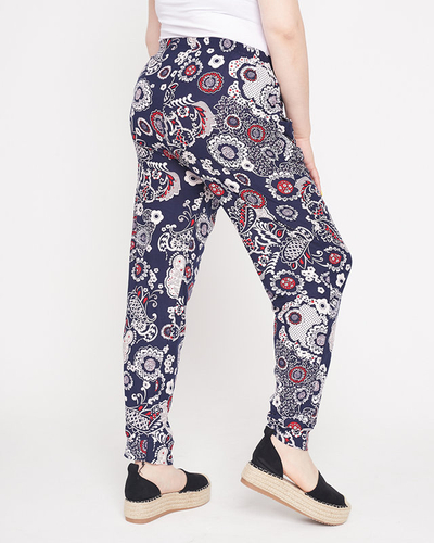 Patterned navy blue and white women's pants - Clothing