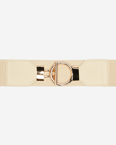 Beige elastic belt with large golden buckle - Accessories