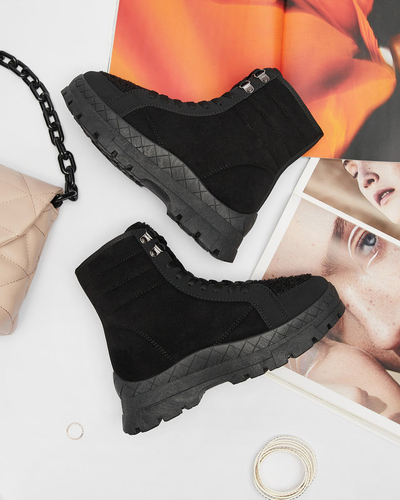 OUTLET Sieviešu siltinātie trapper zābaki melnā krāsā Wosser- Footwear