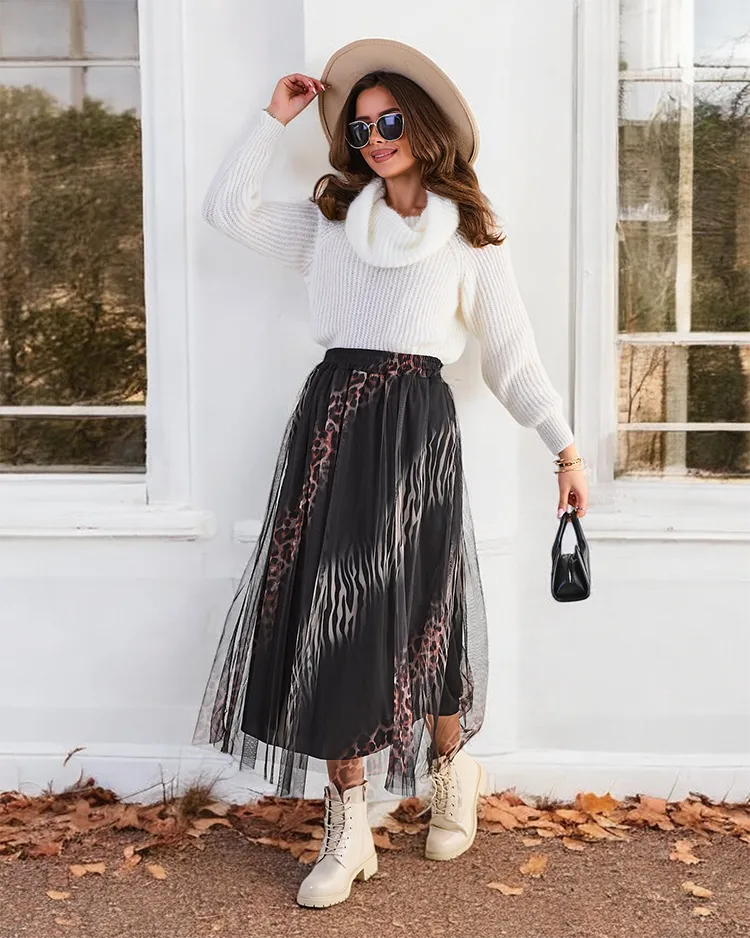 Royalfashion Rakstains sieviešu vidējais svārki ar tüllu