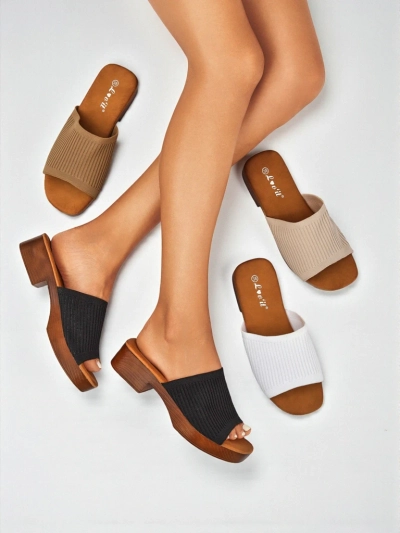 Royalfashion Lavri klapki na niskem obcasie Ribbed Grace