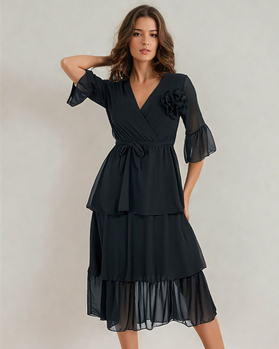 Royalfashion Sieviešu midi kleita ar volāniem