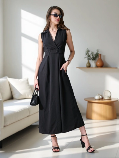 Royalfashion Women's sleeveless dress with a wrap neckline Bizness