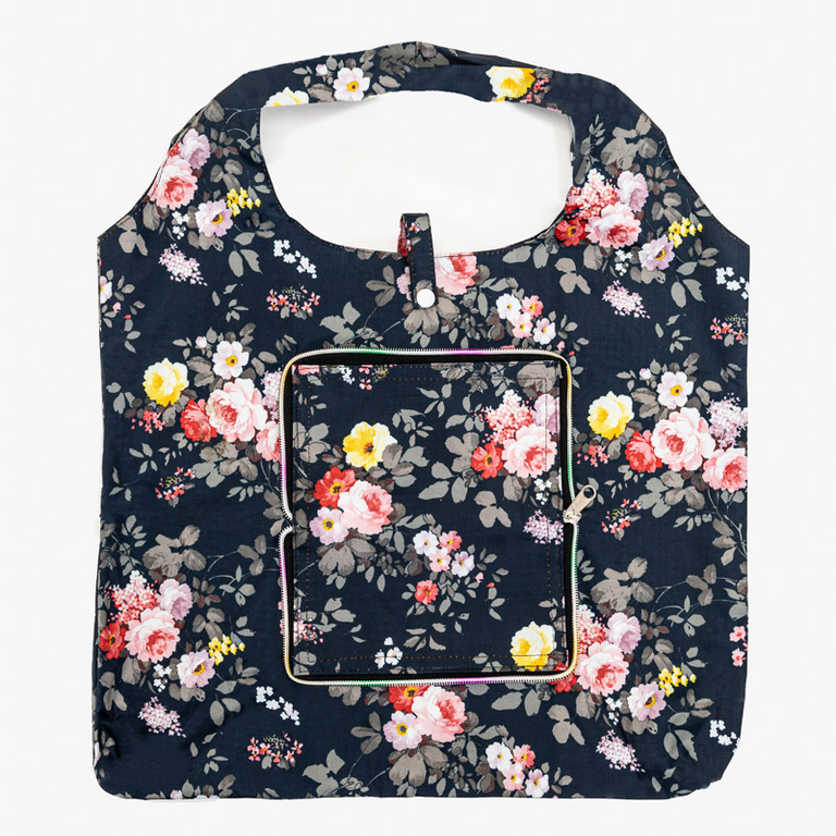 Dark blue shopping bag with flowers folded into a wallet - Accessories