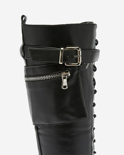 Melni strādnieku zābaki ar dekoratīvām svītrām virspusē. Imielin - Apavi