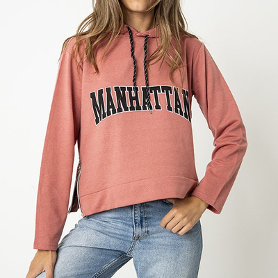 Women's coral sweatshirt with the inscription - Clothing