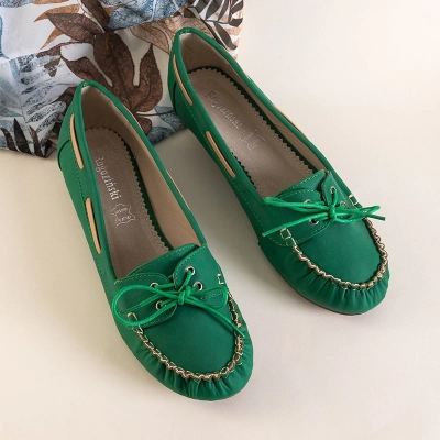 OUTLET Green women's moccasins with Norami binding - Shoes