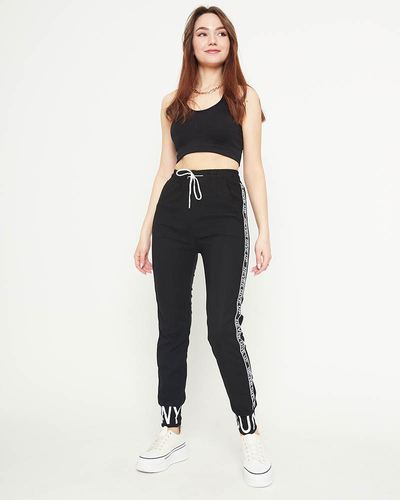 Black women's sweatpants with stripes - Clothing