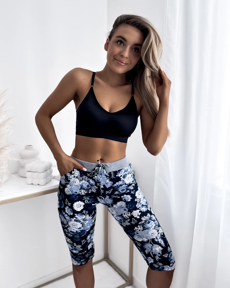 Синие женские леггинсы 3/4 длины с узором PLUS SIZE