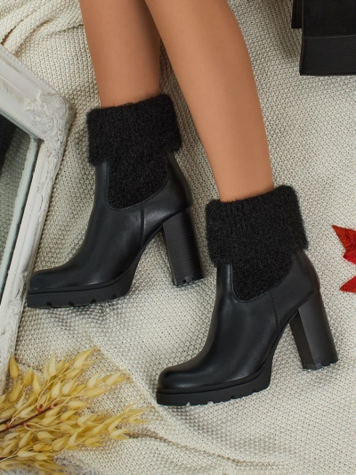 Women's eco-leather heeled ankle boots with Tirave knit