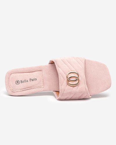Light pink women's eco-suede slippers with a golden ornament Fanico - Shoes