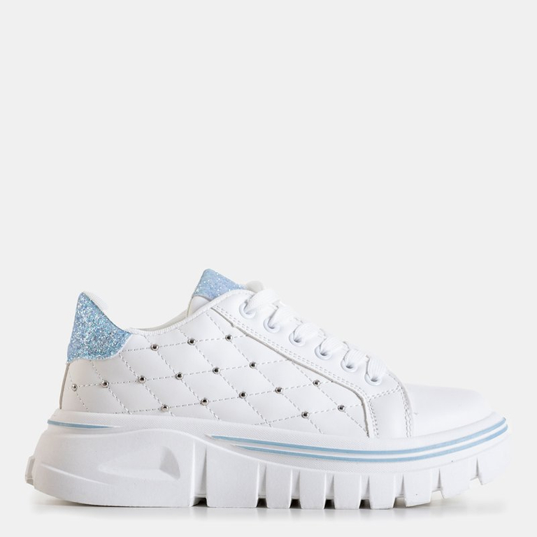 White women's sneakers with a blue glitter insert Yemen - Footwear