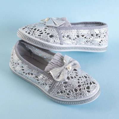 OUTLET Gray lace children's slip on with silver trim Ozana - Footwear