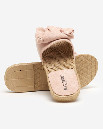Light pink women's slippers with a bow Terina - Footwear