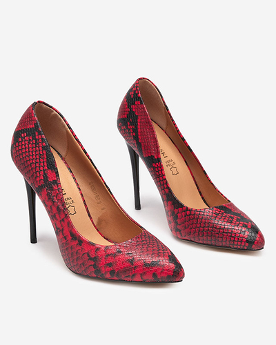 Black and red women's pumps with a'la 'snakeskin embossing Zelixy - Footwear