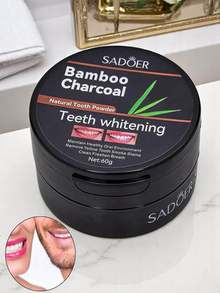 Sadoer Whitening tooth powder removing stains from coffee, tea, and tobacco