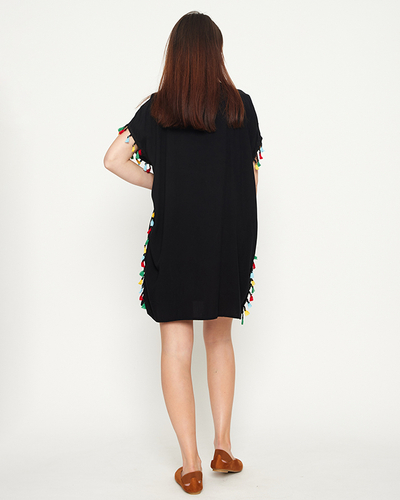 Women's black summer beach tunic with fringes - Clothing