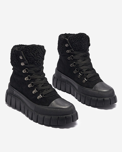 Women's black eco-suede boots with sheepskin Vetic - Footwear