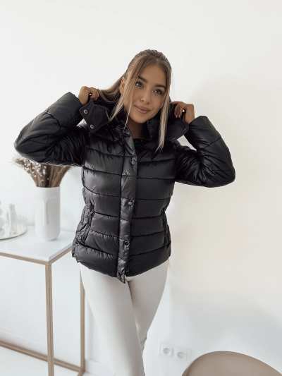 Royalfashion Melna dūnota sieviešu jaka ar kapuci