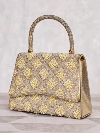 Royalfashion Mazs sieviešu soma ar rhinestone un pērļu rotājumiem