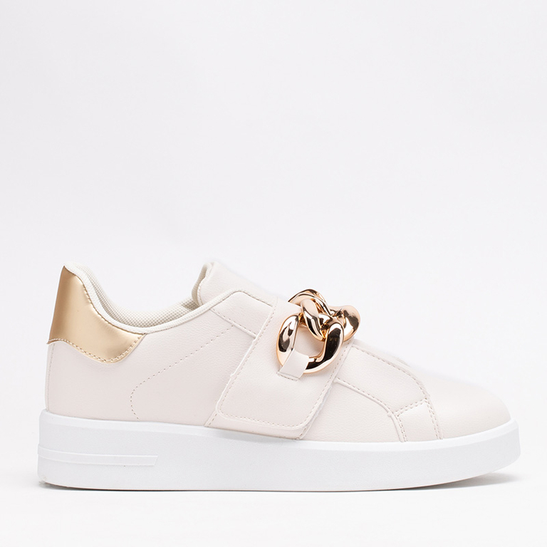 OUTLET Cream women's slip-on sports shoes Derera - Footwear