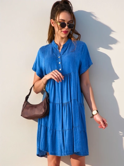 Royalfashion Sieviešu tunikveida kleita ar rāvējslēdzēja apkakli, denim tips