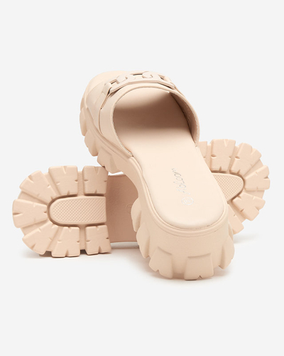 Beige women's slippers on a thicker sole. Inza - Footwear