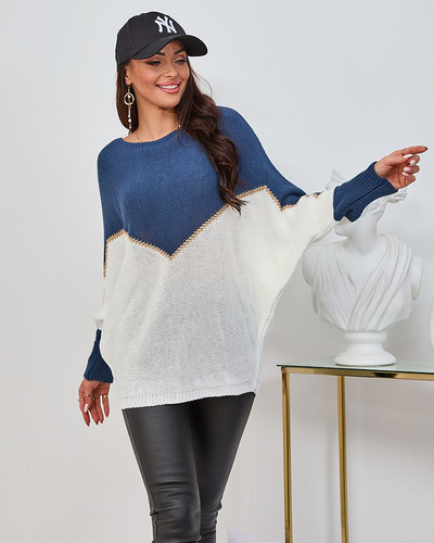 Royalfashion Women's navy blue and cream sweater