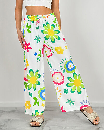 Royalfashion Sieviešu platās bikses ar ziedu rakstu