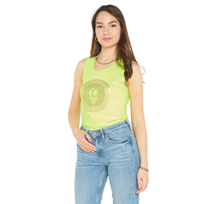 Dzeltena neona blūze uz lencēm ar apdruku un kubisko cirkoniju - Apģērbs