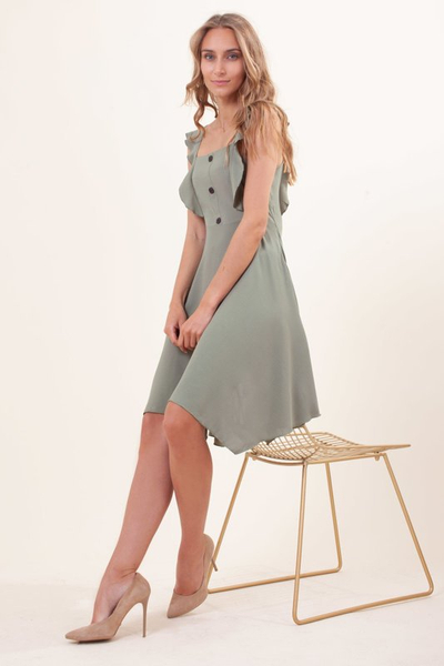 Green flared dress with straps - Clothing