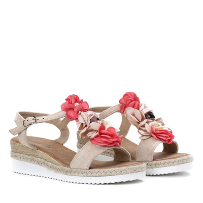 Beige low-heeled sandals with Florensia decorations - Footwear 1