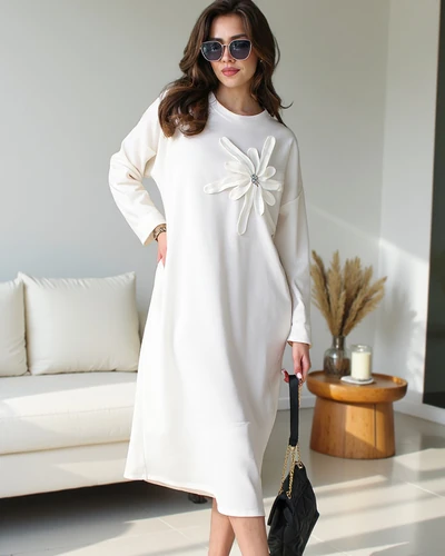 Royalfashion Sieviešu midi pārāk liela auduma kleita ar ziedu