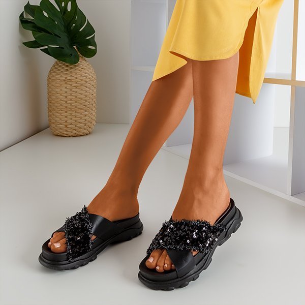 Black women's flip-flops with sequins Kobi - Footwear