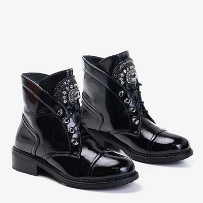 Black patent leather women's boots with Nissioe stones - Footwear