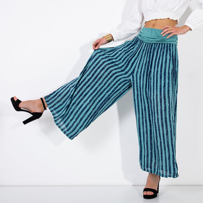 Women's turquoise striped culotte trousers - Clothing