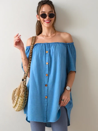 Royalfashion Women's cotton blouse à la Spanish style with decorative buttons