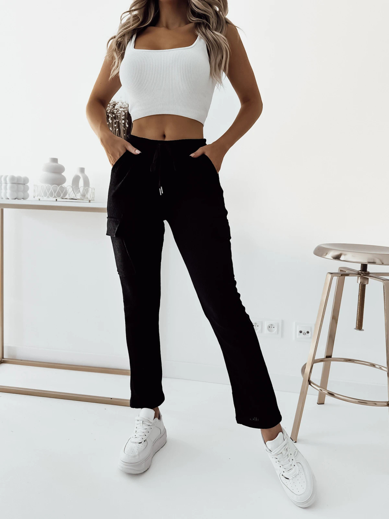 Royalfashion Черные женские ребристые боевые брюки