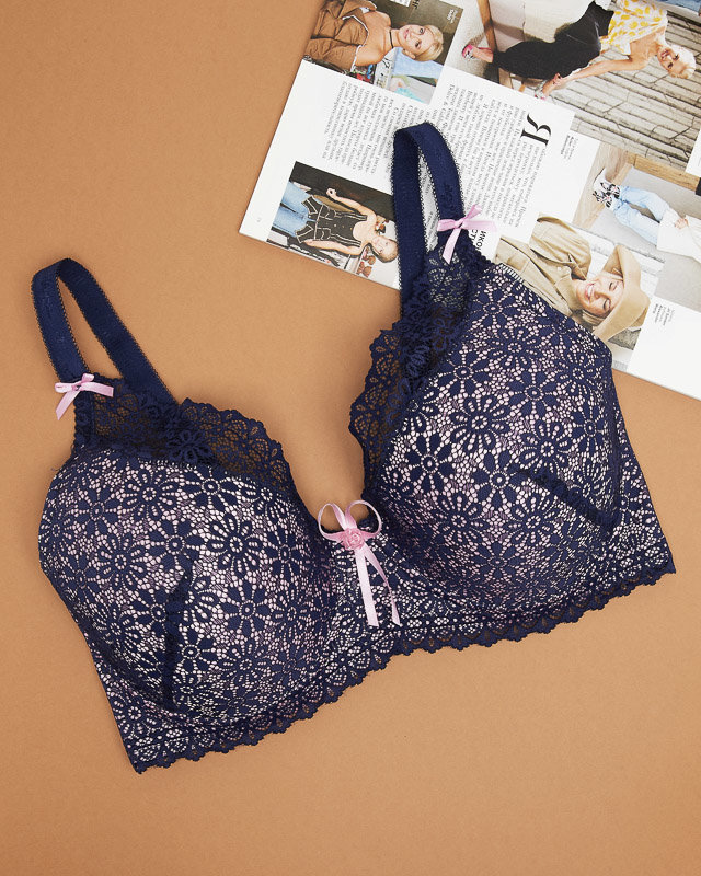 Women's pink bra with navy blue lace - Underwear