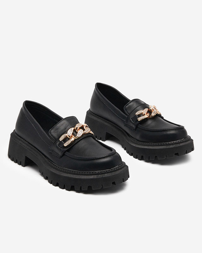 OUTLET Black women's shoes with a gold chain Chemko- Footwear