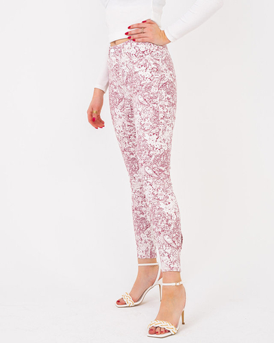 Women's burgundy patterned fabric trousers - Clothing