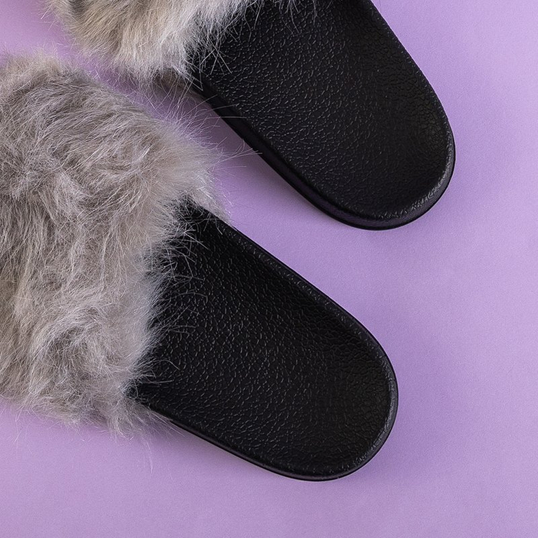 Light gray women's slippers with fur Danita - Footwear