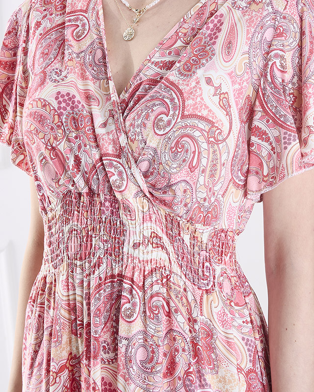 Sieviešu midi kleita rozā ar rakstu Apģērbs