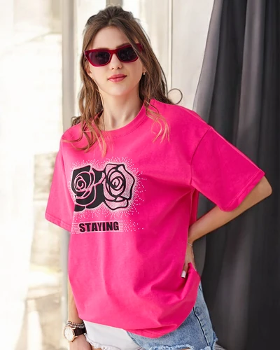 Royalfashion Cotton Women's T-shirt Rose Flower